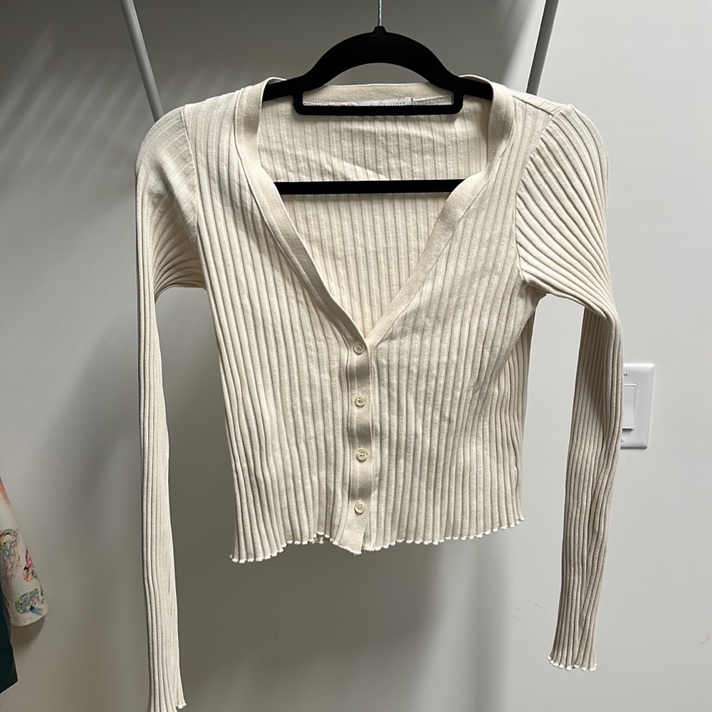 Cropped rib cardigan